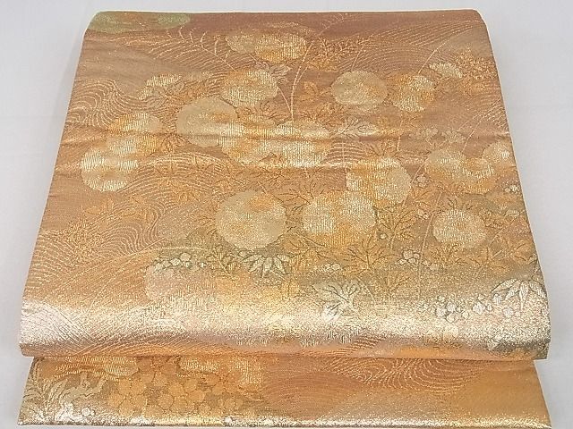 平和屋着物■六通柄袋帯 草花文 金糸 逸品 rt2727