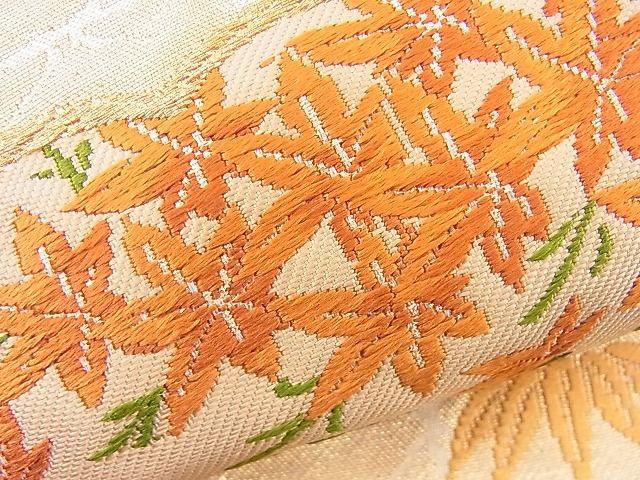平和屋着物■西陣 六通柄袋帯 唐織 雲取り菊牡丹文 金糸 逸品 n-me0035