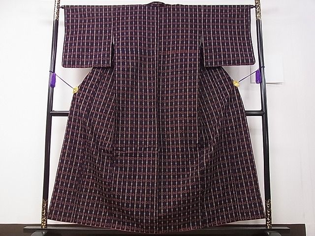 平和屋本店●希少 本場琉球 読谷山花織 紬地 証紙付き 綿 逸品 3s30493
