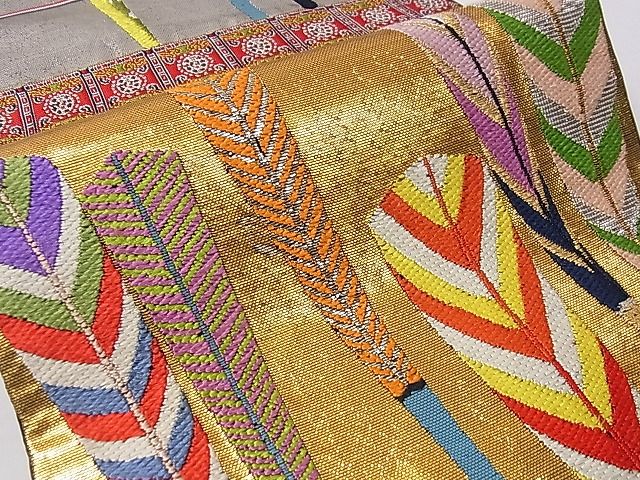 平和屋本店●最高級 龍村平蔵製 六通柄 本袋帯 唐織 大祝矢 黒地 金銀糸 逸品 3s30525