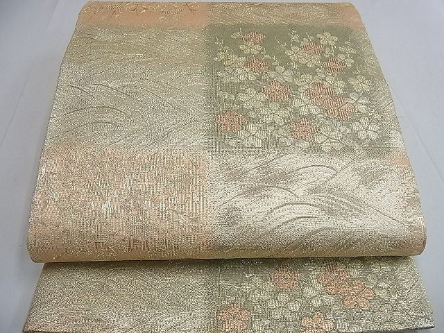 平和屋着物■六通柄袋帯 市松花文 銀糸 逸品 tw3947