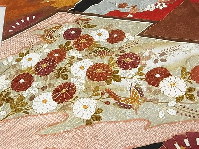 平和屋本店■極上 皇室献上作家 藤井寛 振袖 駒刺繍 風絵抄 金彩 反端付き 着丈169cm 裄丈70cm 正絹 逸品 未使用 3kk3420
