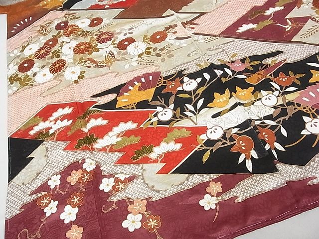 平和屋本店■極上 皇室献上作家 藤井寛 振袖 駒刺繍 風絵抄 金彩 反端付き 着丈169cm 裄丈70cm 正絹 逸品 未使用 3kk3420