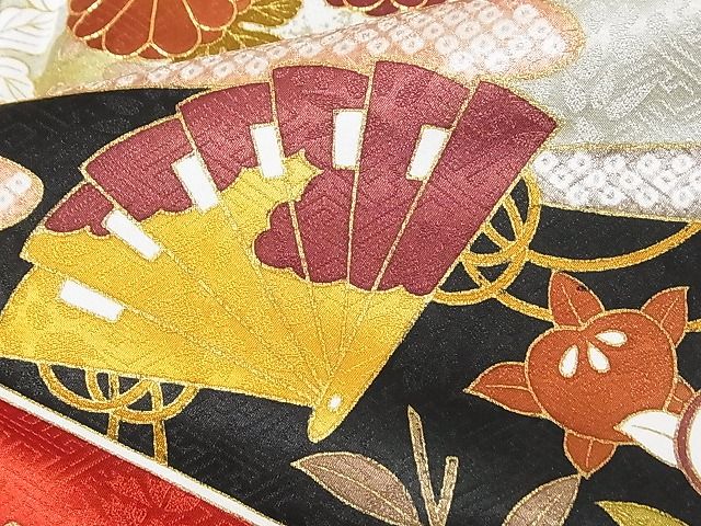 平和屋本店■極上 皇室献上作家 藤井寛 振袖 駒刺繍 風絵抄 金彩 反端付き 着丈169cm 裄丈70cm 正絹 逸品 未使用 3kk3420