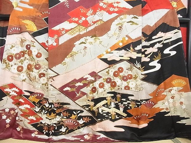 平和屋本店■極上 皇室献上作家 藤井寛 振袖 駒刺繍 風絵抄 金彩 反端付き 着丈169cm 裄丈70cm 正絹 逸品 未使用 3kk3420
