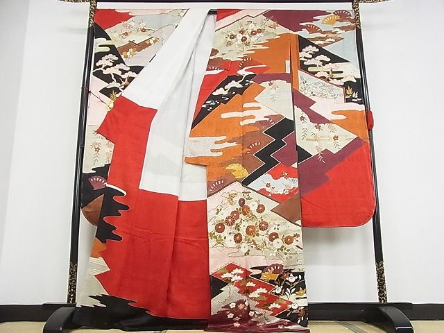 平和屋本店■極上 皇室献上作家 藤井寛 振袖 駒刺繍 風絵抄 金彩 反端付き 着丈169cm 裄丈70cm 正絹 逸品 未使用 3kk3420