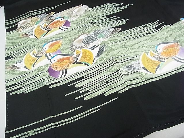 平和屋本店●極上 人間国宝・羽田登喜男 黒留袖 鴛鴦 九羽 金彩 着丈165.5cm 裄丈66cm 正絹 逸品 3kk3945