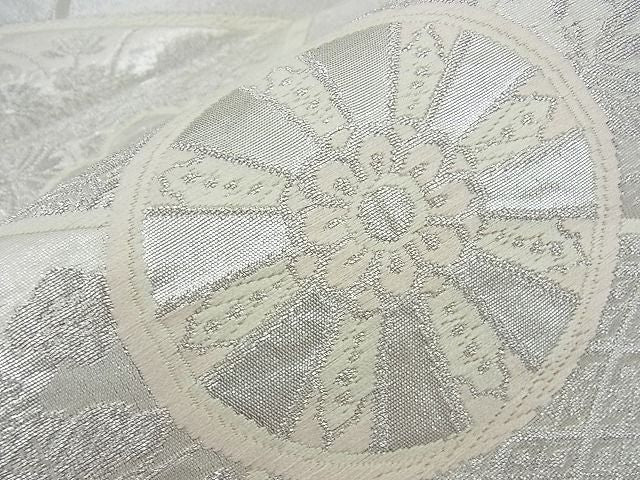 平和屋着物■六通柄袋帯 唐織 源氏車菱吉祥文 銀糸 逸品 n-ow0262