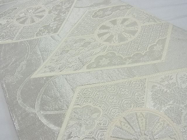 平和屋着物■六通柄袋帯 唐織 源氏車菱吉祥文 銀糸 逸品 n-ow0262