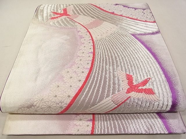 平和屋着物■六通柄袋帯 唐織 吉祥花鳥文 銀糸 逸品 vf6355
