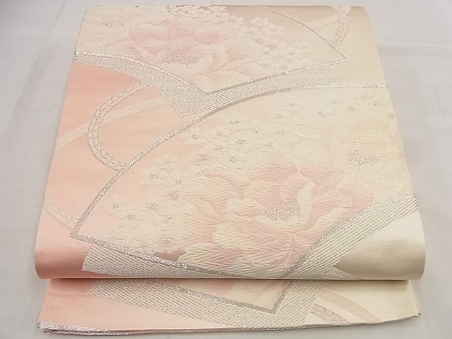 平和屋着物■六通柄袋帯 唐織 地紙重ね文 銀糸 逸品 n-wu0247