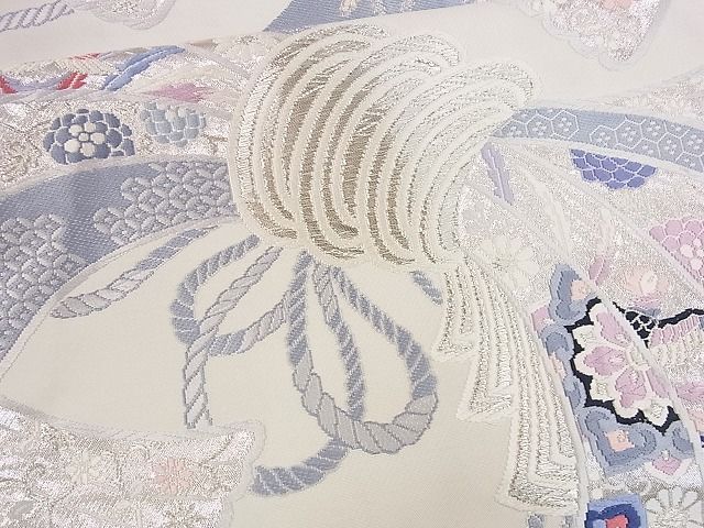 平和屋着物■六通柄袋帯 唐織 吉祥熨斗文 銀糸 逸品 eg0758