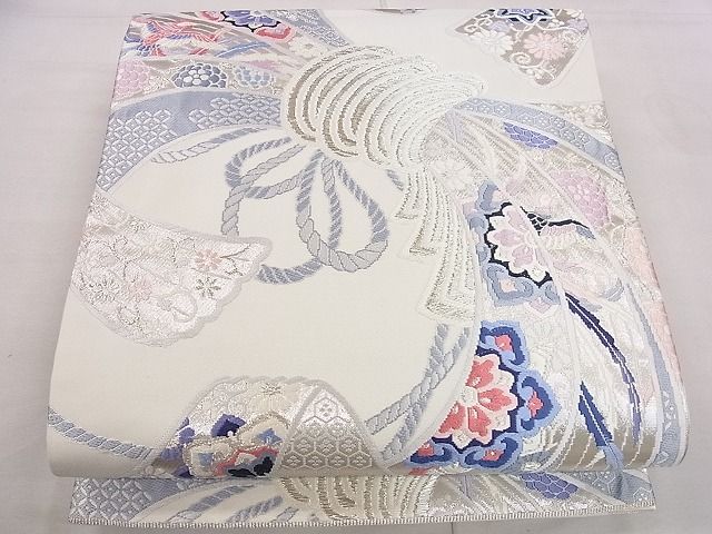 平和屋着物■六通柄袋帯 唐織 吉祥熨斗文 銀糸 逸品 eg0758
