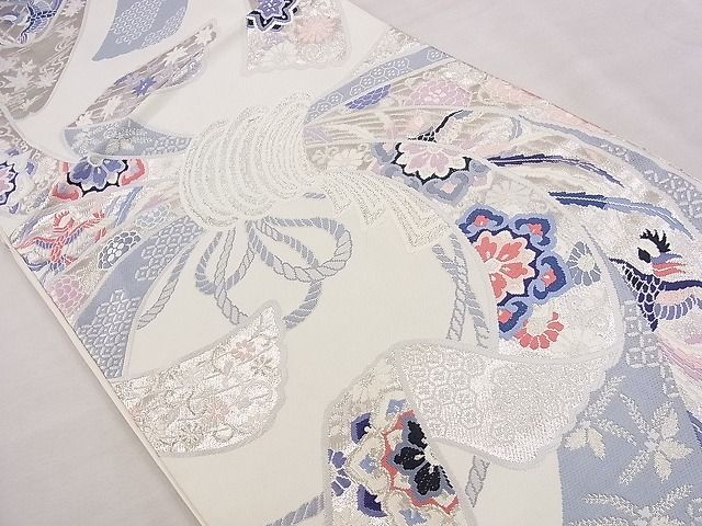 平和屋着物■六通柄袋帯 唐織 吉祥熨斗文 銀糸 逸品 eg0758