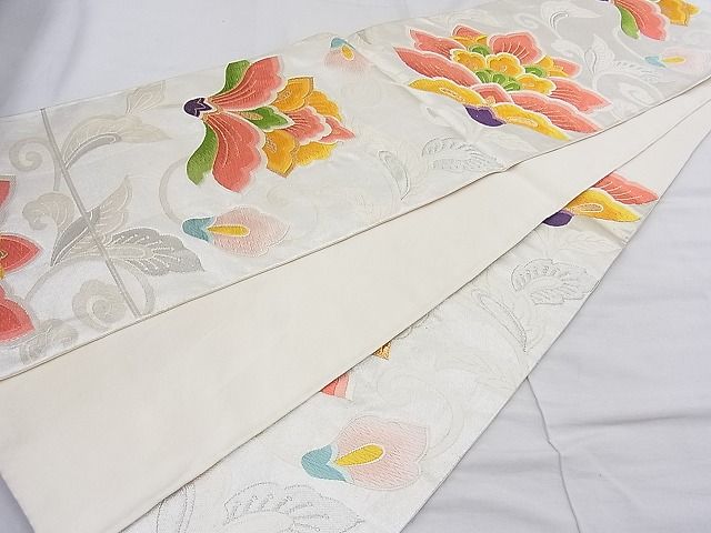 平和屋着物■六通柄袋帯 唐織 花唐草文 銀糸 逸品 n-mz7653