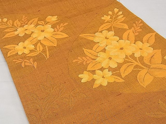 平和屋着物■六通柄袋帯 紬地 草花文 逸品 ng3420