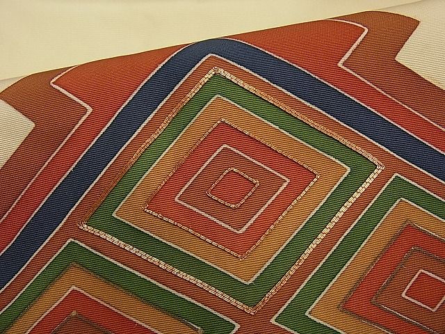 平和屋着物■塩瀬 九寸名古屋帯 駒刺繍 松皮菱 金彩 逸品 n-ar4108