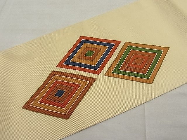 平和屋着物■塩瀬 九寸名古屋帯 駒刺繍 松皮菱 金彩 逸品 n-ar4108