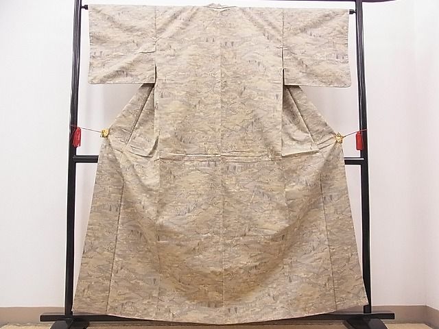 平和屋着物■上質なお召 重ね山風景文 逸品 n-sa3517