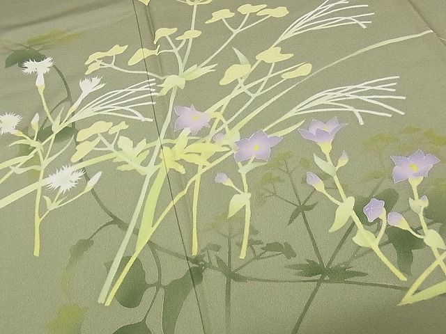 平和屋本店■極上 本加賀友禅作家 由水煌人 訪問着 草花文 さが美扱い 利休茶 着丈169.5cm 裄丈68cm 正絹 4kk4142