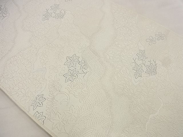 平和屋着物■六通柄袋帯 道長草花文 銀糸 逸品 未使用 n-wu0393