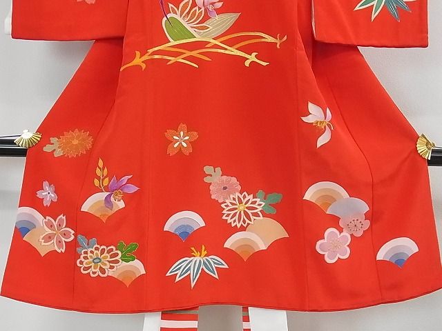 平和屋本店■希少 染刺工芸 大羊居 東京友禅 子供 七五三 女の子 3歳 祝着 駒刺繍 吉祥花文 金銀糸 逸品 3kh1798