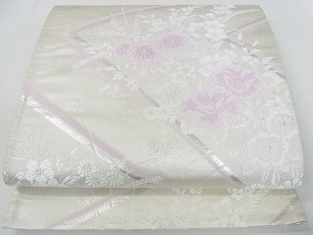 平和屋着物■六通柄袋帯 唐織 草花文 銀糸 逸品 mz2890