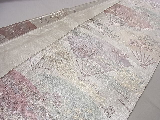 平和屋着物■佐賀錦 六通柄袋帯 扇面吉祥文 金銀糸 逸品 ng3491