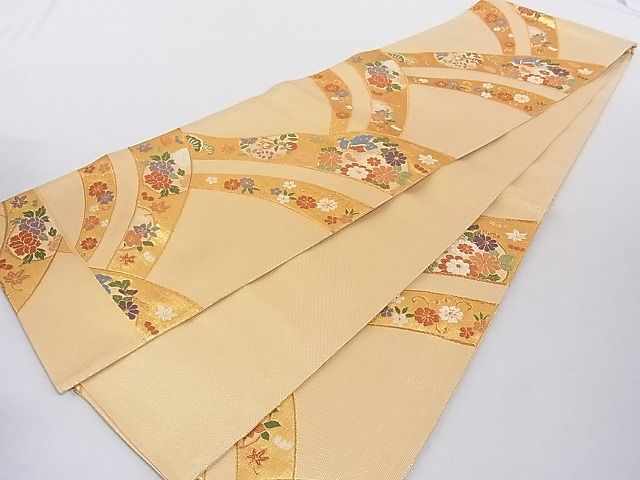 平和屋着物■本佐賀唐織 六通柄袋帯 山取花丸文 金糸 正絹 逸品 A-gk494