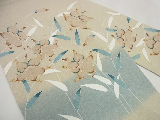 平和屋本店●超希少 九寸名古屋帯 品川恭子 草花文 金彩 鬼しぼ縮緬 逸品3s5506