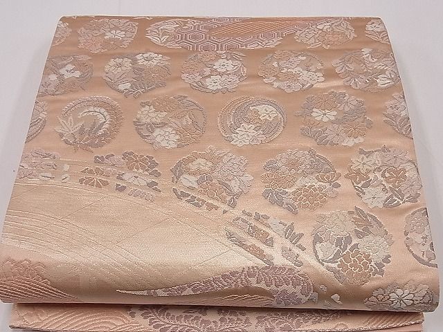 平和屋着物■六通柄袋帯 唐織 立波渡り橋草花丸文 金糸 逸品 ng3624