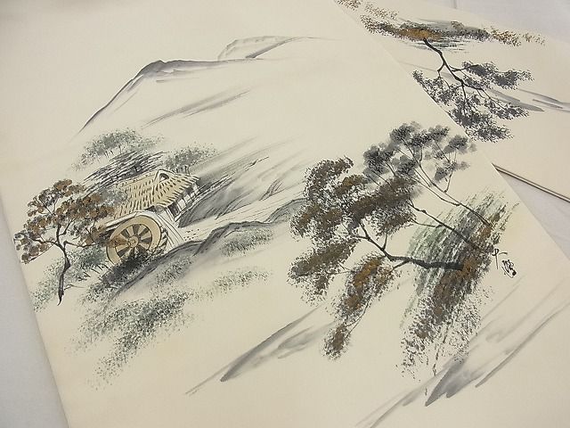 平和屋着物■塩瀬 九寸名古屋帯 手描き 御所時風景文 金彩 逸品 n-ea0940
