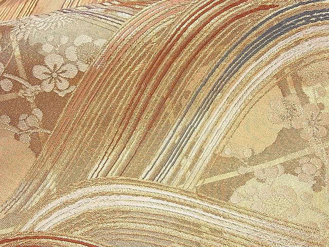 平和屋着物■六通柄袋帯 唐織 金彩つづれ 流水飛鶴枝梅文 金糸 逸品 ha7438