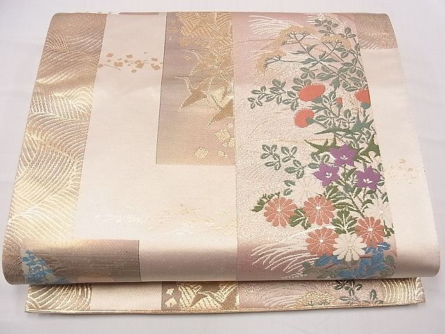 平和屋着物■六通柄袋帯 短冊花鳥文 金糸 逸品 eg0895