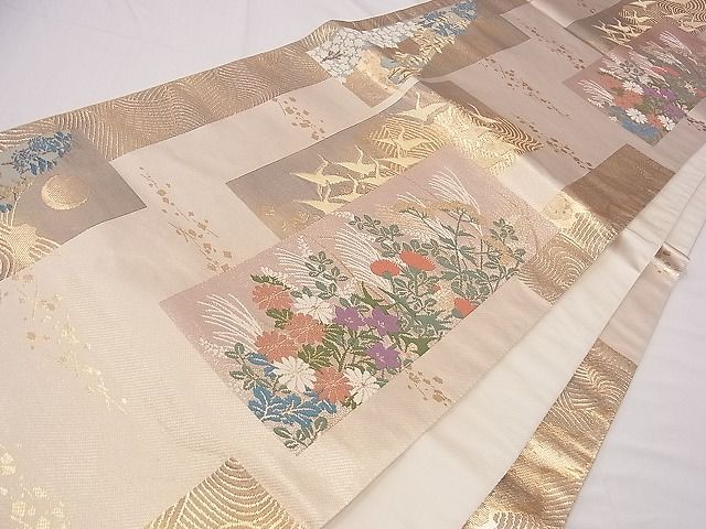 平和屋着物■六通柄袋帯 短冊花鳥文 金糸 逸品 eg0895