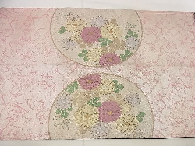 平和屋着物■幸美織物謹製 太鼓柄袋帯 手描き 菊花丸文 黒地 金銀彩 逸品 n-wu0667
