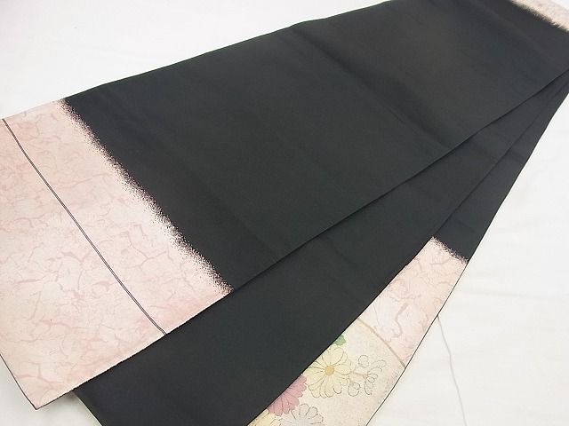 平和屋着物■幸美織物謹製 太鼓柄袋帯 手描き 菊花丸文 黒地 金銀彩 逸品 n-wu0667