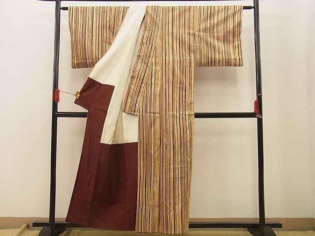 平和屋着物■上質な紬 ろうけつ染 縞 逸品 n-xi0659