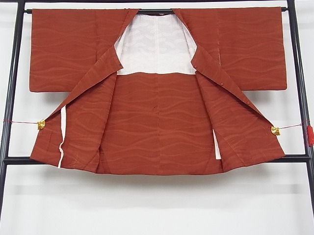 平和屋着物■道行コート 波地紋 色無地 雀茶色 正絹 逸品 1B-wt1097