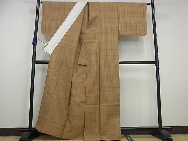平和屋本店▽超希少 銀座こうげい 織物師・田島隆夫 紬 単衣 縞 たとう紙付き 逸品3s5644