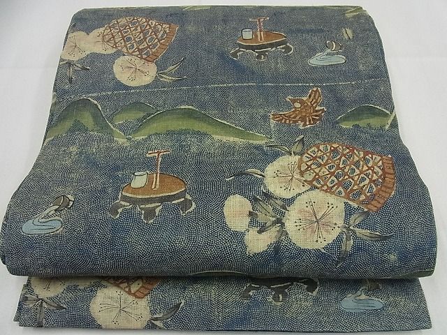 平和屋本店■極上 夏物 染織家 古澤万千子 銀座こうげい 九寸名古屋帯 鮫小紋地 鳥籠 ふくら雀 麻 たとう紙付3s5669