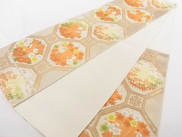 平和屋着物■六通柄袋帯 蜀江草花丸文 金銀糸 正絹 逸品 B-cy7387