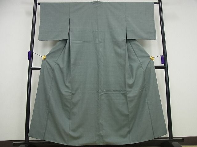平和屋本店●極上 本場結城紬 重要無形文化財 色無地 錆鉄御納戸色 結城屋 証紙付き 逸品3s5728