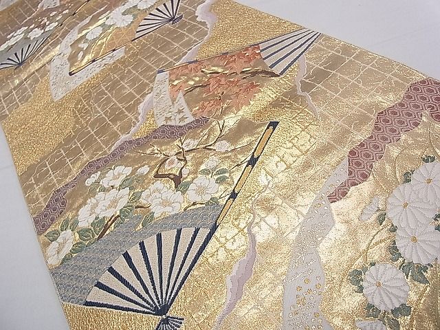平和屋着物■六通柄袋帯 唐織 道長檜扇重 逸品 dx0293