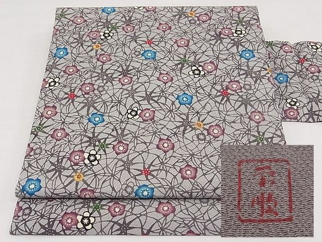 平和屋本店●最高級 城間栄順 本場琉球紅型 九寸名古屋帯 草花文 鬼しぼ縮緬 逸品 4s21000