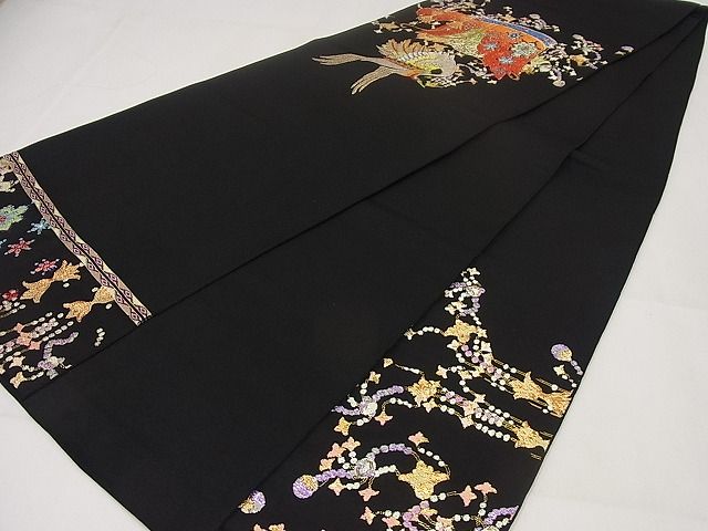 平和屋本店●最高級 龍村平蔵製 本袋帯 千代乃冠錦 黒地 金糸 4s016