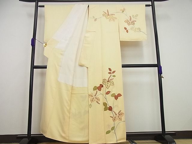 平和屋本店●最高級 訪問着 駒刺繍 手刺繍 砥粉色地 桐 金彩 逸品4s133
