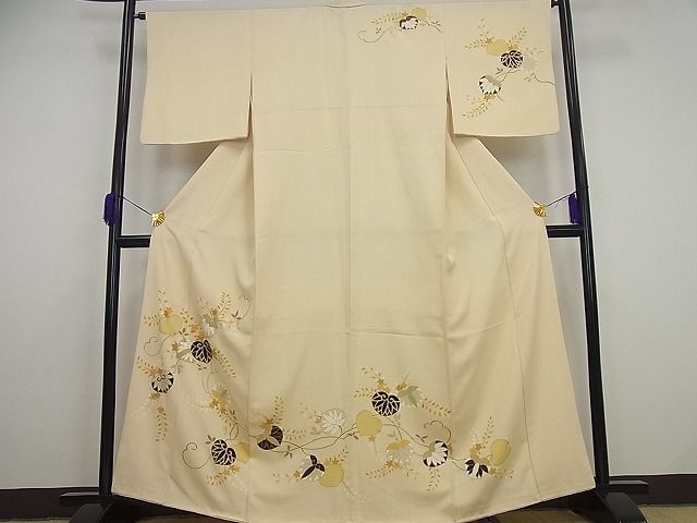 平和屋本店●極上 工芸キモノ野口 訪問着 駒刺繍 蔦の葉文 銀彩 逸品4s184
