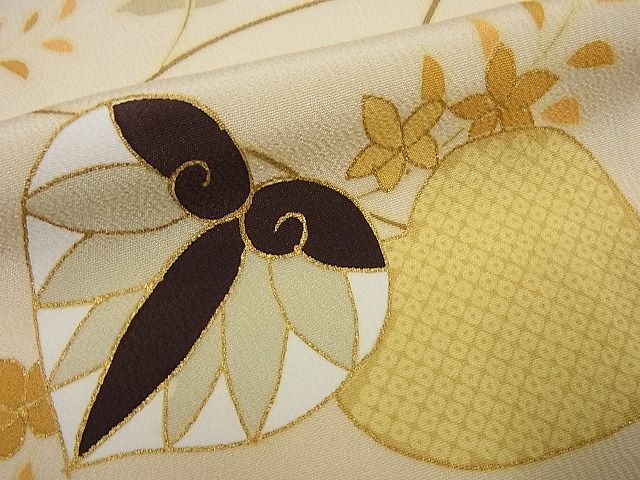 平和屋本店●極上 工芸キモノ野口 訪問着 駒刺繍 蔦の葉文 銀彩 逸品4s184