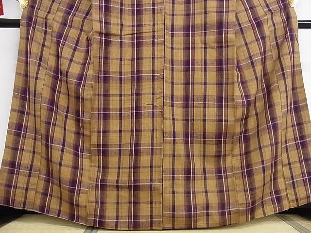 平和屋本店●極上 浦野理一 経節紬 アンサンブル 格子 着丈163cm 裄丈67.5cm 正絹 逸品 4kk0007